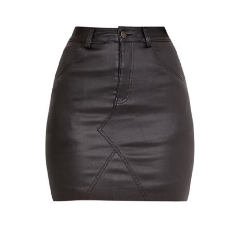 Eviane Black Coated Denim Skirt